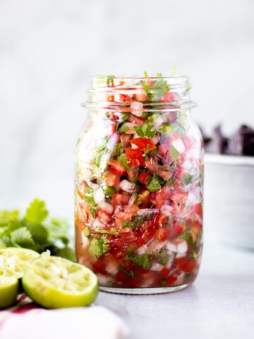 This is the best homemade pico de gallo made with fresh roma tomatoes, white onion, cilantro, and lime juice. It is so much better than store-bought.