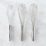 Set of three stainless steel whisks